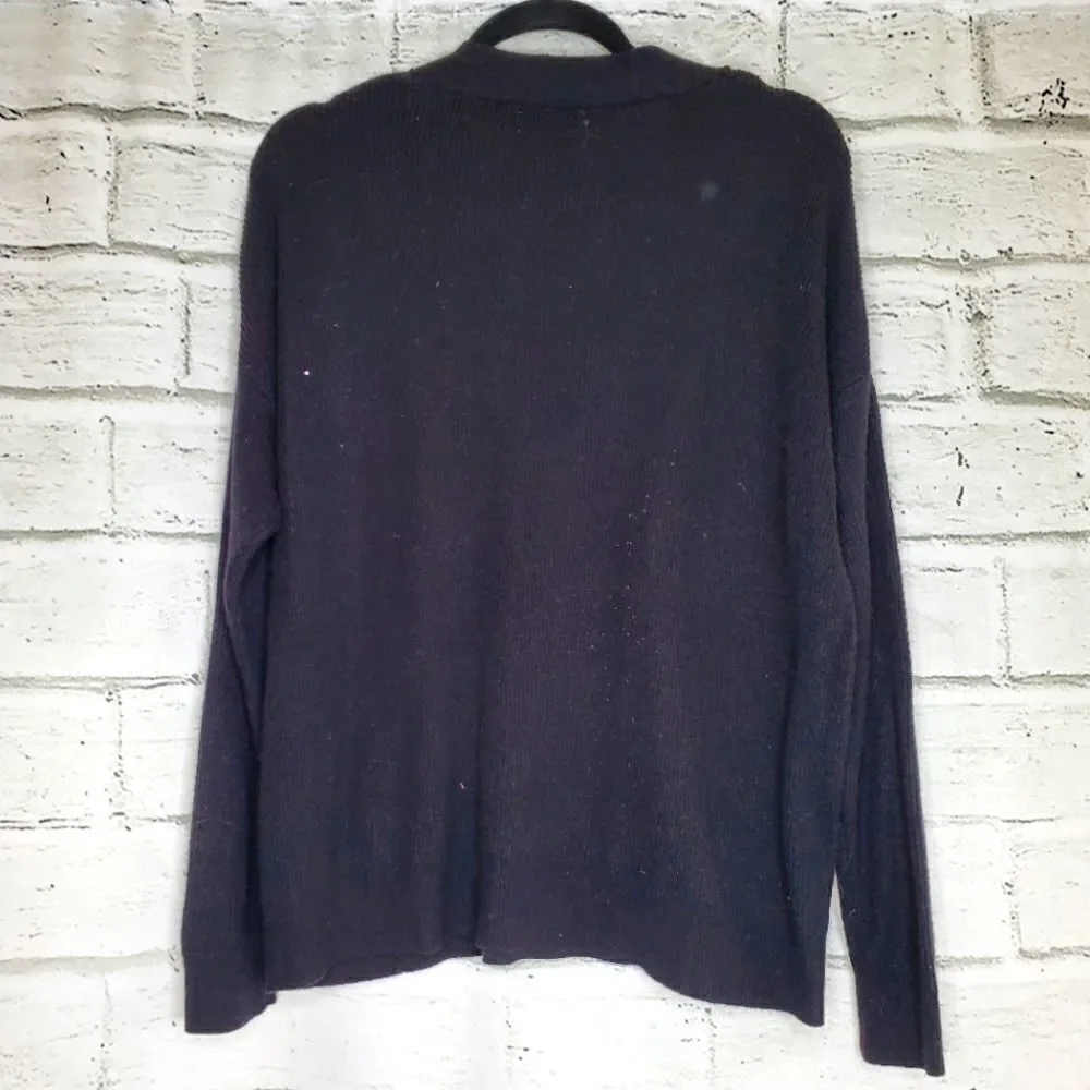Topshop oversized v neck ribbed sweater black XS